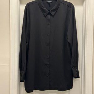 Alfani Black Button Up Tunic Blouse